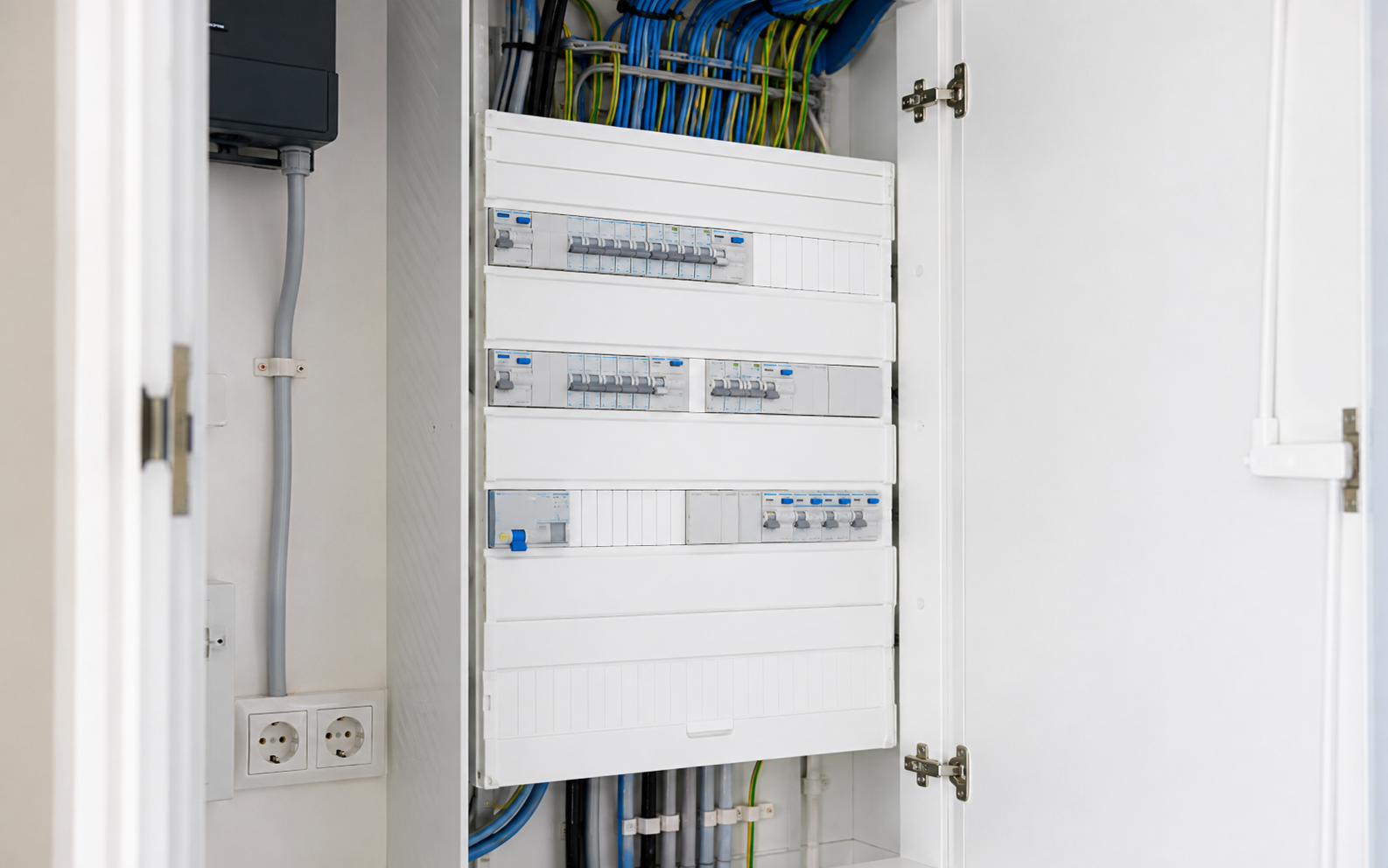 Moderne professioneel geïnstalleerde groepenkast